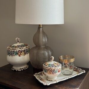 Letting Della Robbia Cookie Jar, Platter & Sugar Bowl Fruit Motif  Set